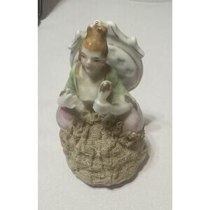 Porcelain Figurine Woman In Chair Victorian Japan Handpainted Dresden Lace VTG
